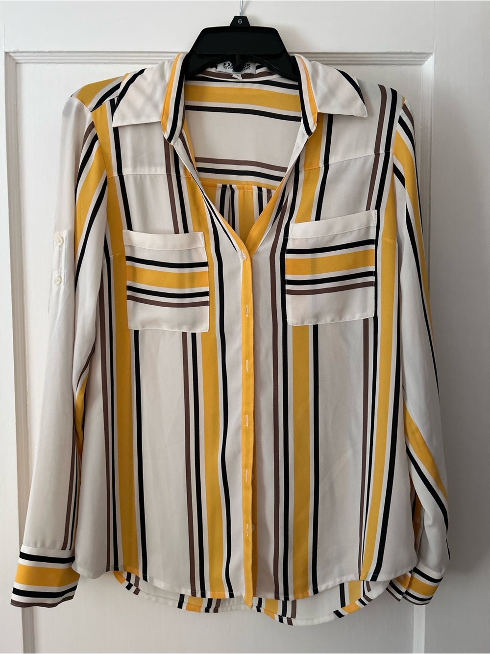 Express Portofino Striped Button-Up Shirt - Yellow/White